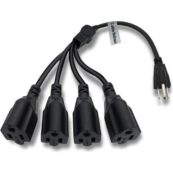 3 Prong 1 to 4 Outlet Power Cord Splitter Cord,Indoor Outdoor Cable Strip - Picture 8 of 14